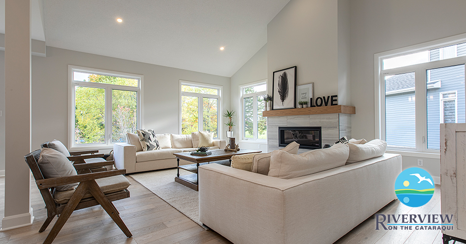 A living room from a model home in the Riverview neighbourhood.